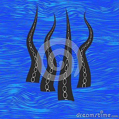 Tentacles Octopus. Parts of Sea Monster. Natural Fresh Seafood. Giant Kraken Swimming Vector Illustration