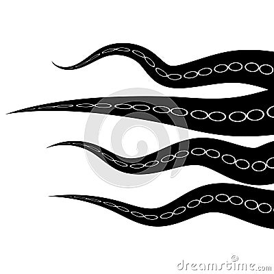 Tentacles Octopus. Parts of Sea Monster. Natural Fresh Seafood. Giant Kraken Swimming Vector Illustration