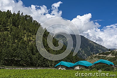 Tented accomodation in Spiti Valley Stock Photo