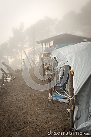 Tents On Acatenango Volcano Guatemala Stock Photo