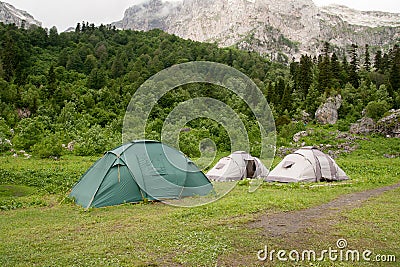 Tents are near the Mount Fisht Stock Photo
