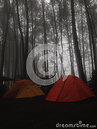 2 tents side by side on the mountain Editorial Stock Photo