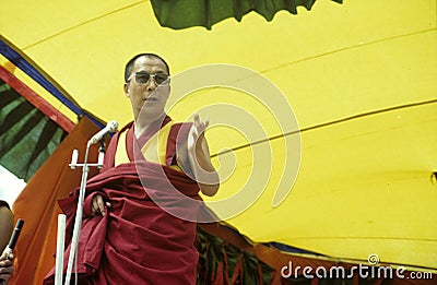 Tenzin Gyatso, XIVth Dalai Lama, in Zanskar, Ladakh, India, August 1981 Editorial Stock Photo