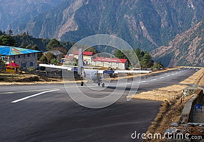 Tenzing-Hillary Airport in Lukla, Nepal. Editorial Stock Photo