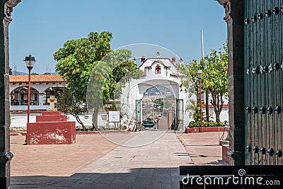 Entrance of Preciosa Sangre de Cristo church. Teotitlan del Valle, Oaxaca, Mexico Editorial Stock Photo