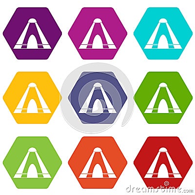 Tepee icon set color hexahedron Vector Illustration