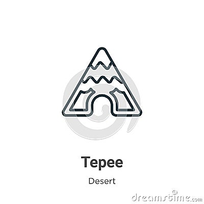 Tepee outline vector icon. Thin line black tepee icon, flat vector simple element illustration from editable desert concept Vector Illustration