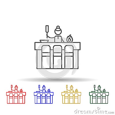 Teppanyaki, chef, restaurant multi color style icon. Simple thin line, outline vector of Restaurant icons for ui and ux, website Stock Photo