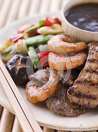 Teppanyaki- Meat and Fish Barbeque Grill Stock Photo