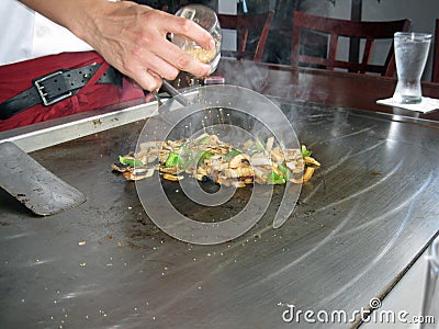 Teppanyaki Style Cooking Stock Photo