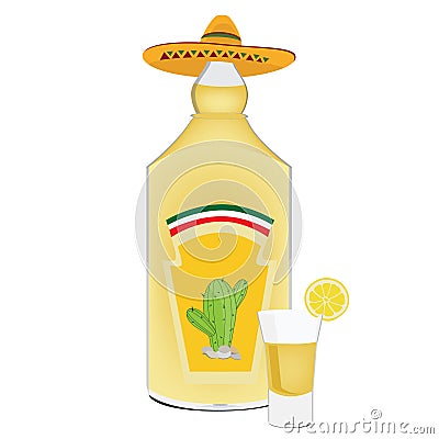 Tequila bottle and shot Stock Photo