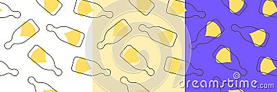 Tequila bottles and alcohol drop seamless pattern. Line art style. Outline image. Three repeat template. Party drinks. Color Vector Illustration
