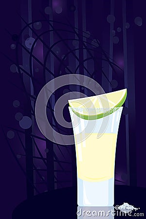 Tequila cocktail slice of lime and some salt Vector Illustration