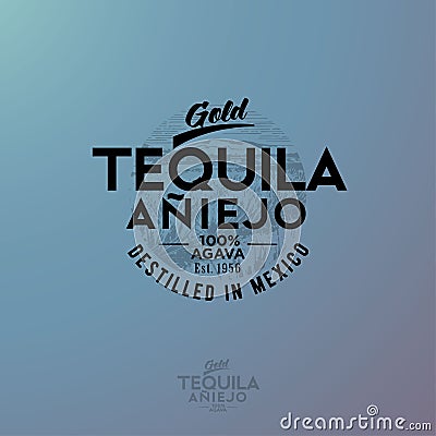 Tequila emblem. Blue Agave Tequila logo. Vintage letters and agave plants. Vector Illustration