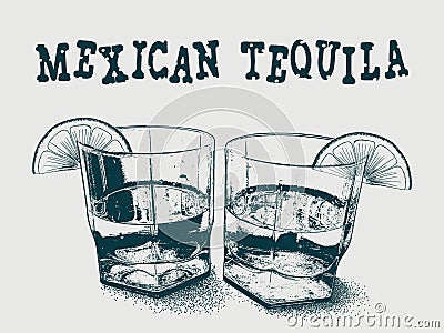 Tequila with lime hand drawn vector Illustration Vector Illustration