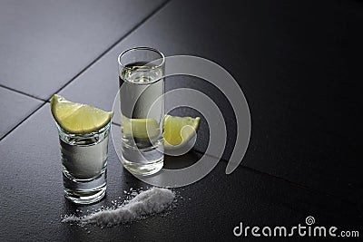 Tequila , lime and salt . Stock Photo