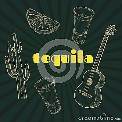 Tequila party items Vector Illustration