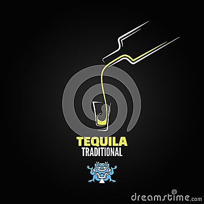 Tequila shot bottle glass menu design background Vector Illustration