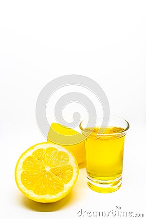 Tequila shot with lemon on a white isolated background Stock Photo