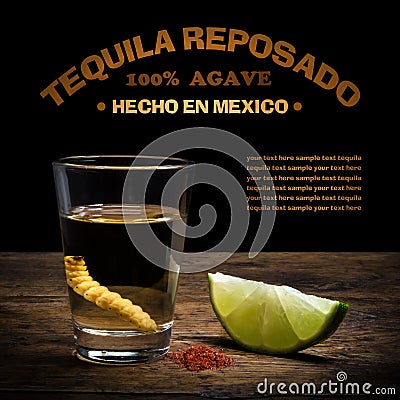 Tequila shot with lime and salt Stock Photo