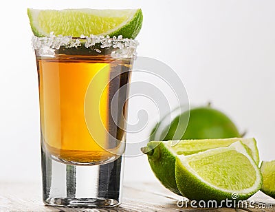 Tequila shot with lime Stock Photo