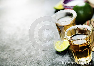 Tequila Shots with lime and salt Stock Photo