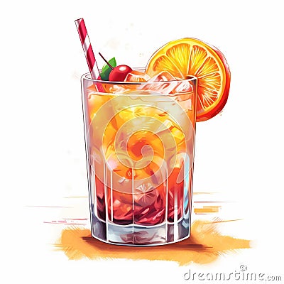 tequila sunrise alcoholic cocktail illustration Stock Photo