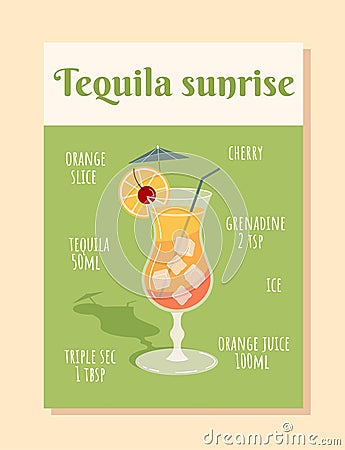 Tequilla sunrise intgredients vector concept Vector Illustration