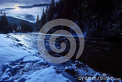 Tereblya river in winter in full moon light Stock Photo