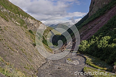Terek river in Thurso mountain valley. Mtskheta-Mtianeti Region, Georgia Stock Photo