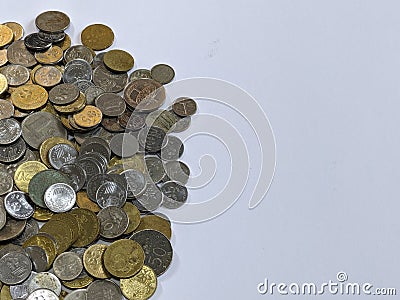 Terengganu, Malaysia - 6 December 2022 : Close-up of malaysian coins money on isolated background Editorial Stock Photo