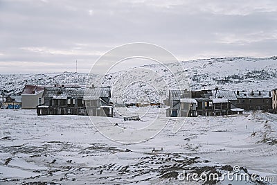 Teriberka is a village on the shore of the Arctic Ocean. The edge of the world. The far north of Russia. old fishing Stock Photo