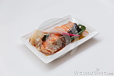 Teriyaki Salmon : Fried Marinated Salmon with Teriyaki Sauce Stock Photo