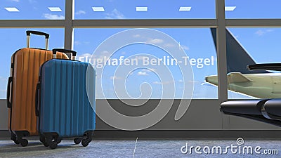 Terminal and commercial airplane revealing Flughafen Berlin-Tegel text. 3d rendering Stock Photo