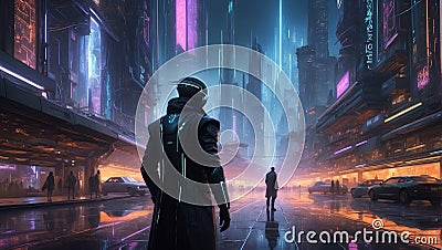 Terminal Tango: Cyberpunk Hacker's Ballet. Generative AI Stock Photo