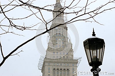 Terminal Tower In Cleveland during Winter Stock Photo