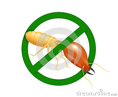 Termite in prohibited green circle sign isolated on white background, logo insects termite, termite prohibition symbol for flat Vector Illustration