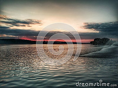 ternopil city sunset on the beautiful lake Stock Photo