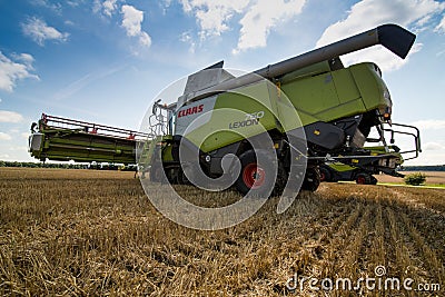 TERNOPIL REGION, UKRAINE - August 10, 2021: at the demonstration of agricultural machinery - combines harvester CLAAS 670 Lexion Editorial Stock Photo