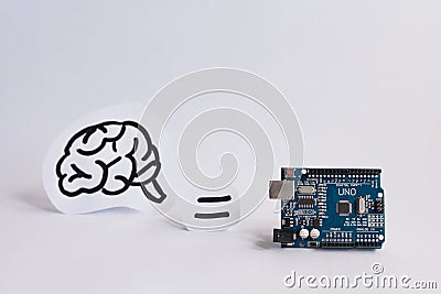 TERNOPIL, UKRAINE - APRIL 19, 2019: Arduino Uno. Micro controller. Technology. Electronic computing machine. Concept. High Editorial Stock Photo