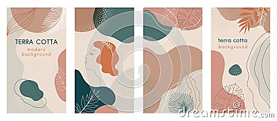 Terra cotta color Social media stories set of abstract modern backgrounds Vector Illustration