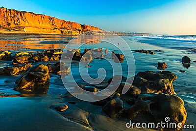 Terra Mar Beach at Sunset Carlsbad, California Stock Photo