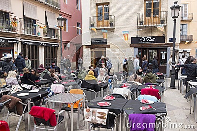 Terrace bar street in Falles, traditional celebration, unesco un Editorial Stock Photo