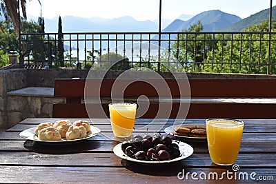 Terrace brunch Kotor Bay Stock Photo