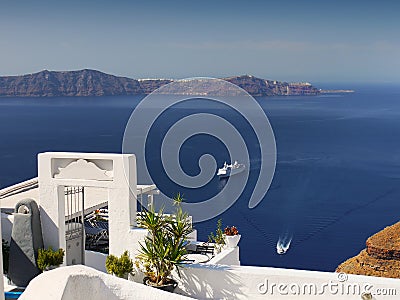 Santorini island, Hotel Terrace view, Greece Stock Photo
