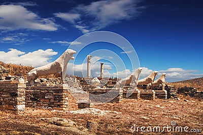 The Terrace of the Lions on Delos island Stock Photo
