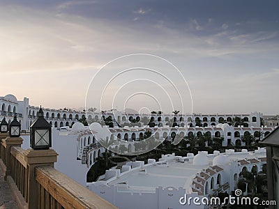 A view of the beautiful terrace at the luxury hotel before sunset, Sharm El Sheikh, Egypt Stock Photo