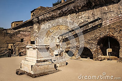 Funeral altar. Terrace of Marcus Nonius Balbus. Herculaneum. Naples. Italy Stock Photo