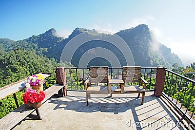 Terrace for relax, mountain view in-front of the terrace Stock Photo