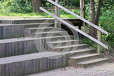 Terrace wooden platform. A wooden platform in the park. Decking wood path Stock Photo